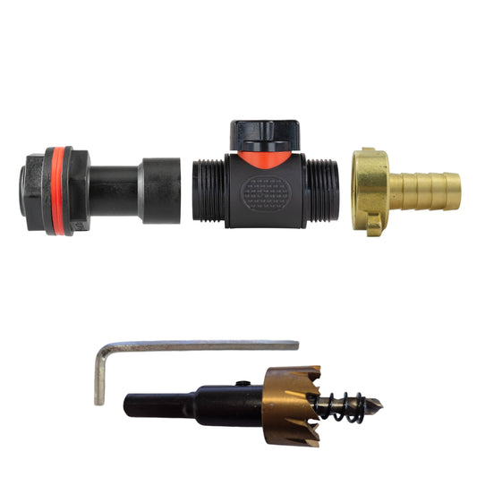 3/4" Water Butt Extension Set with In-Line Valve, 1/2’’ Brass Hose Tail & Drill Bit