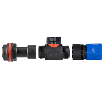 3/4" Water Butt Extension Set with In-Line Valve & Blue Female Quick Connector + Hole Saw