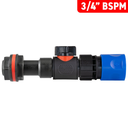 3/4" Water Butt Extension Set with In-Line Valve & Blue Female Quick Connector + Hole Saw