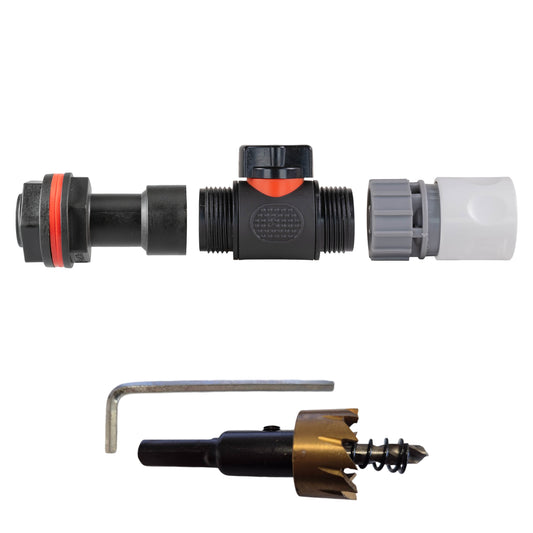 3/4" Water Butt Extension Set with In-Line Valve & WL Female Quick Connector + Hole Saw