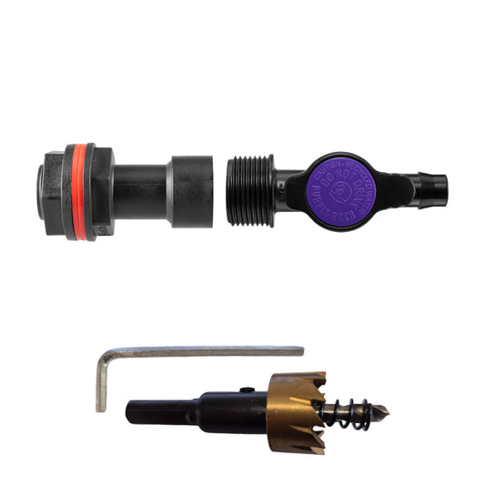 3/4" Water Butt Extension Set with 13mm Hose Barb Irrigation Valve & Hole Cutter