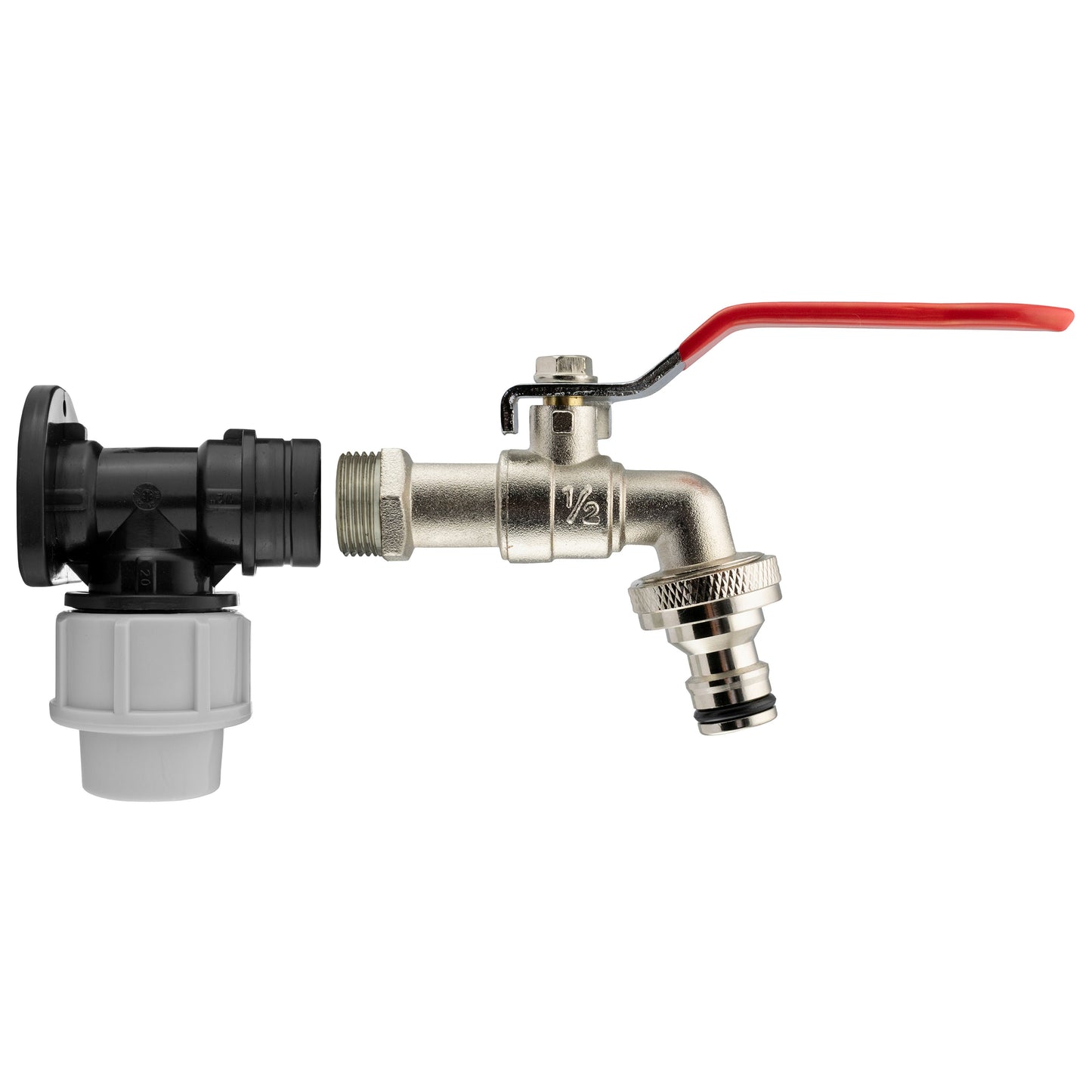 20mm MDPE Wall Flange Set with Lever Tap and ½" Snap-On Connection