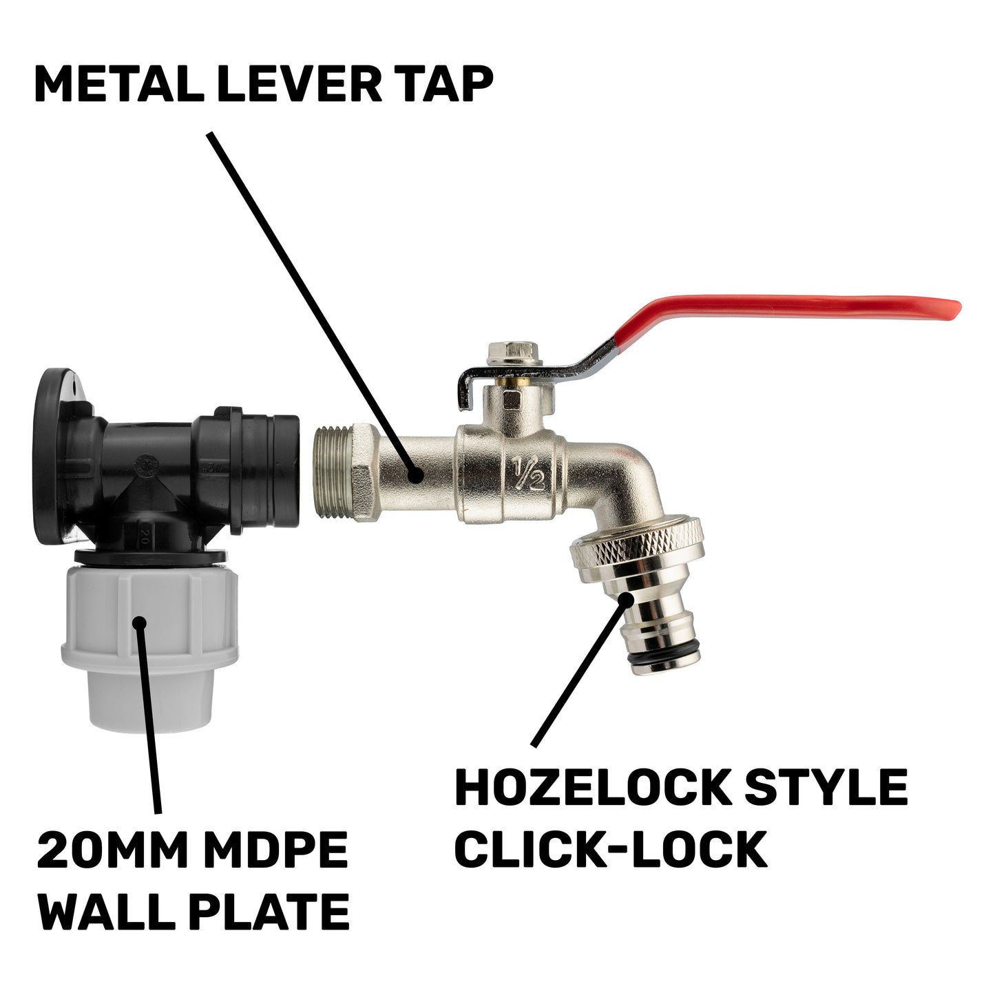 20mm MDPE Wall Flange Set with Lever Tap and ½" Snap-On Connection