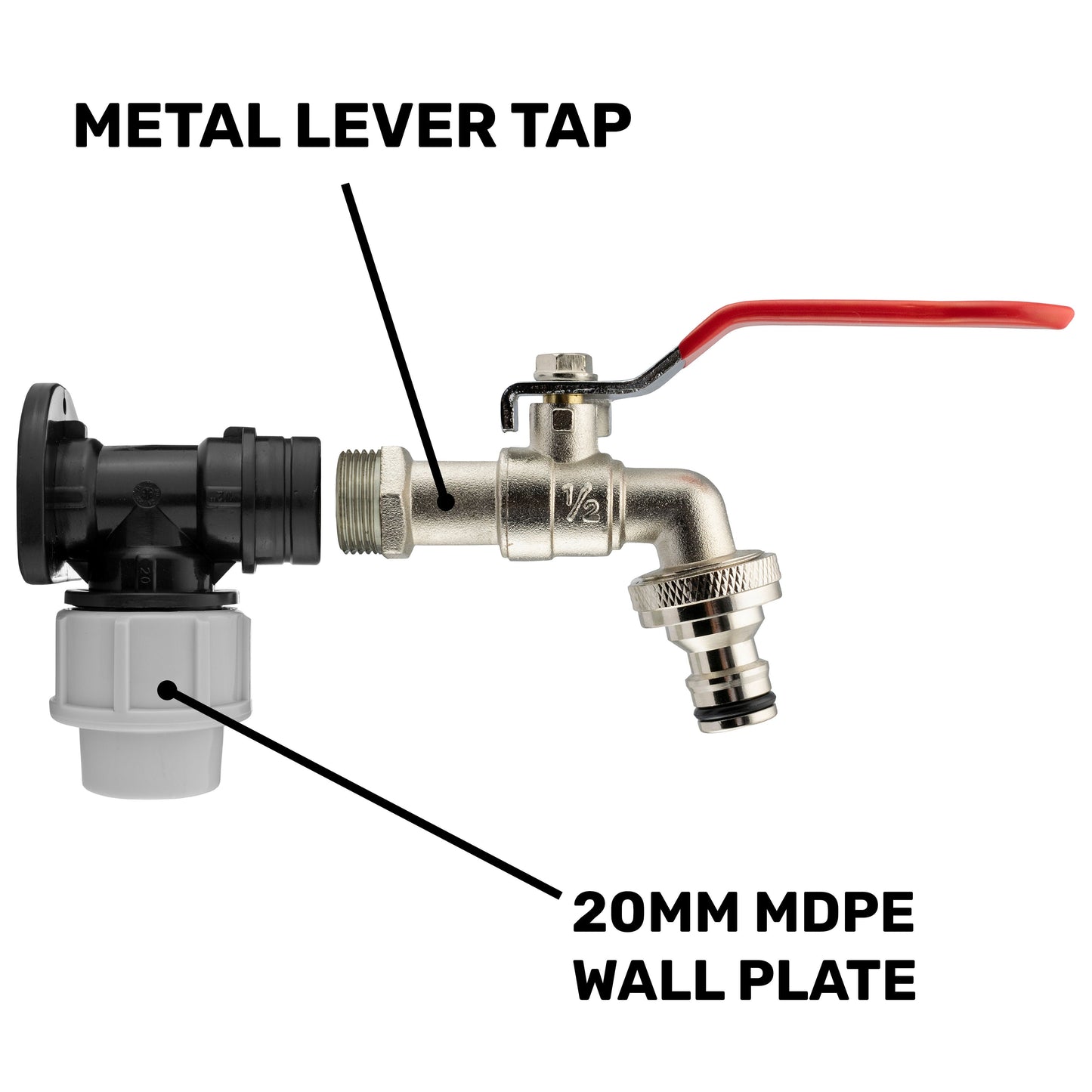 20mm MDPE Wall Flange Set with Lever Tap and ½" Snap-On Connection