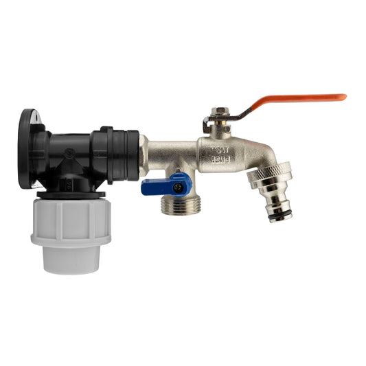 20mm MDPE Wall Flange Set with ½" Twin Lever Garden Tap