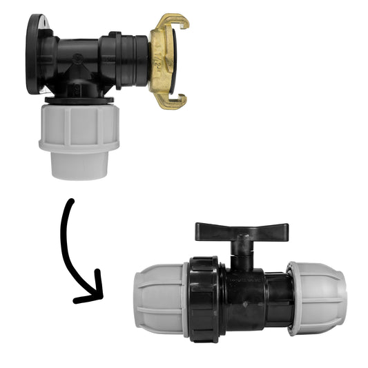 20mm MDPE Wall Flange Set with Geka Connector and Inline Valve