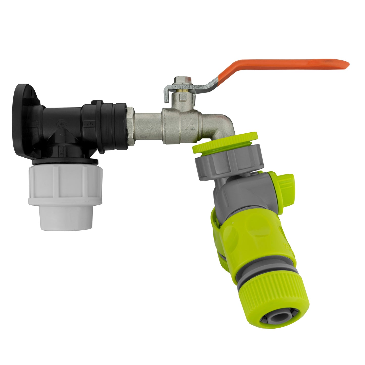 20mm MDPE Wall Flange Set with Lever Tap, Dual Outlet Splitter and Connectors