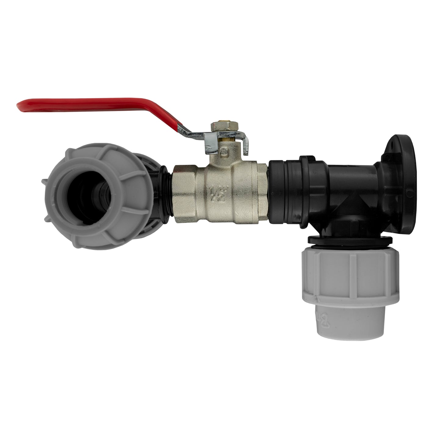 20mm MDPE Wall Flange Set with Lever Valve and 20mm MDPE Tee Connection