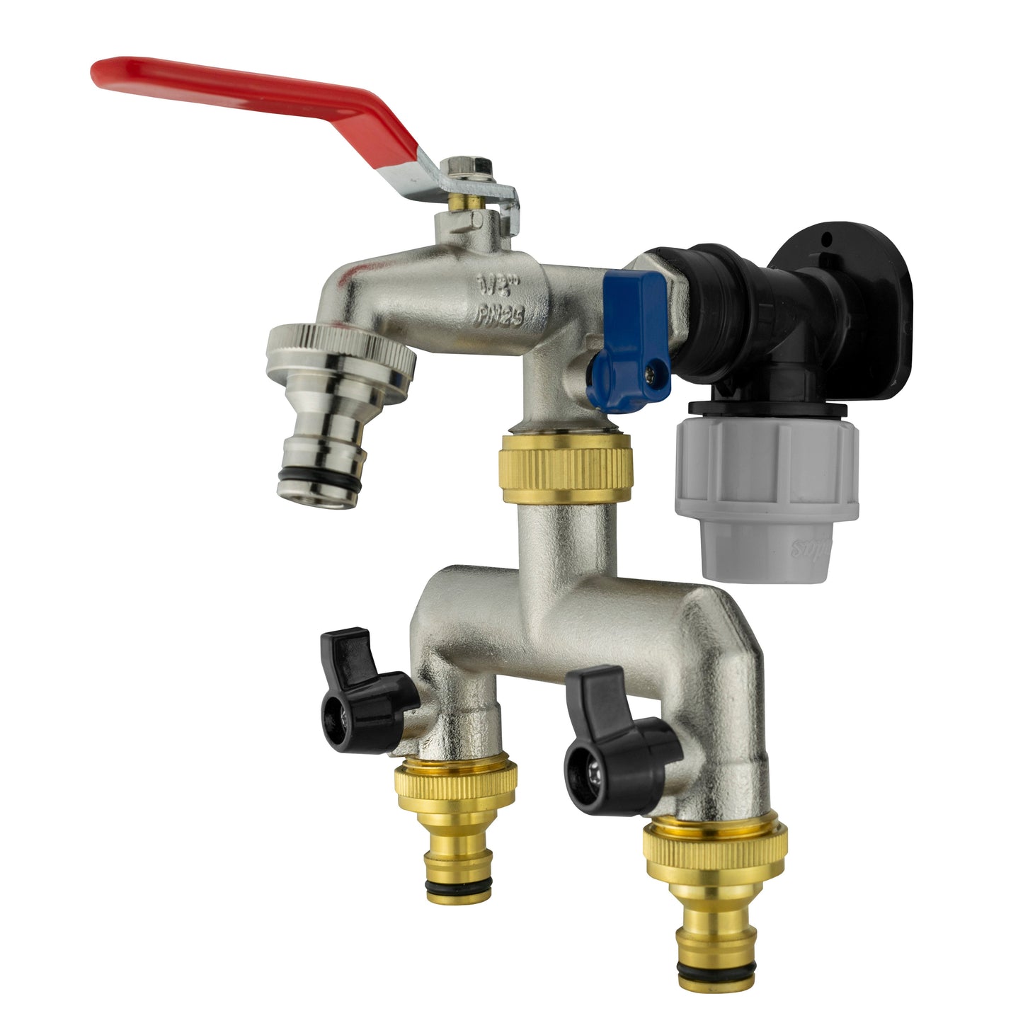 20mm MDPE Wall Flange Set with Dual Tap and Three-Way Outlet