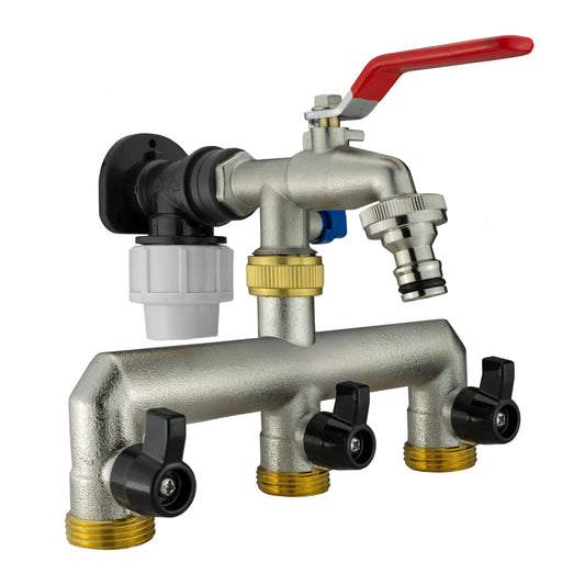 20mm MDPE Wall Flange Set Complete with Metal 3-Way Splitter Tap