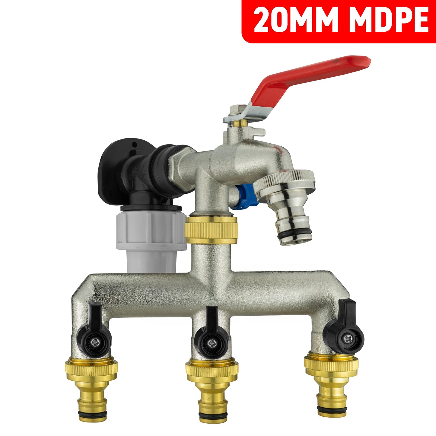 20mm MDPE Wall Flange Set Including Quick Connect Triple Metal Tap