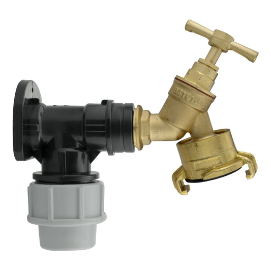 20mm MDPE Wall Flange Set Complete with Bib Tap & Geka Type Connector