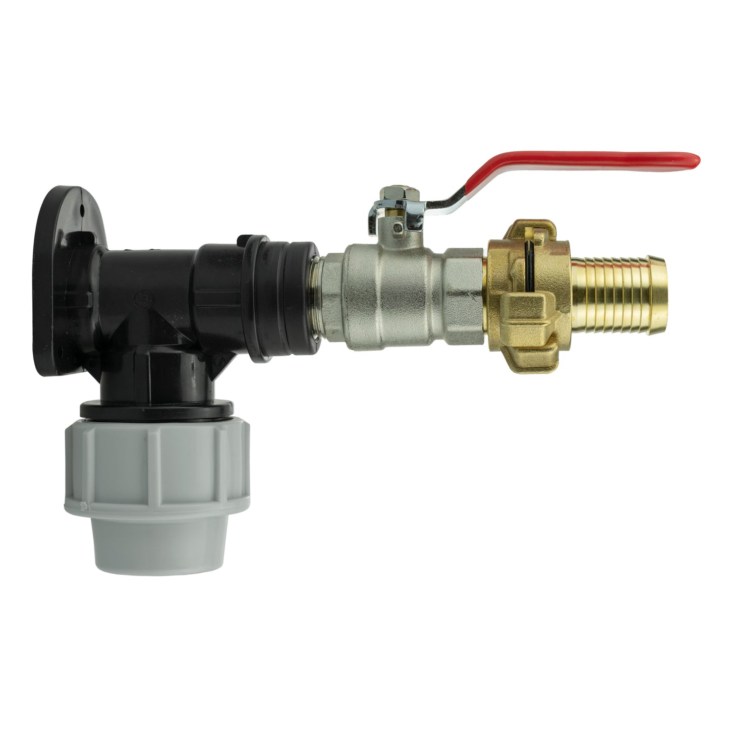 20mm MDPE Wall Flange Set Complete with Lever Valve and 25mm Barbed Geka Fitting