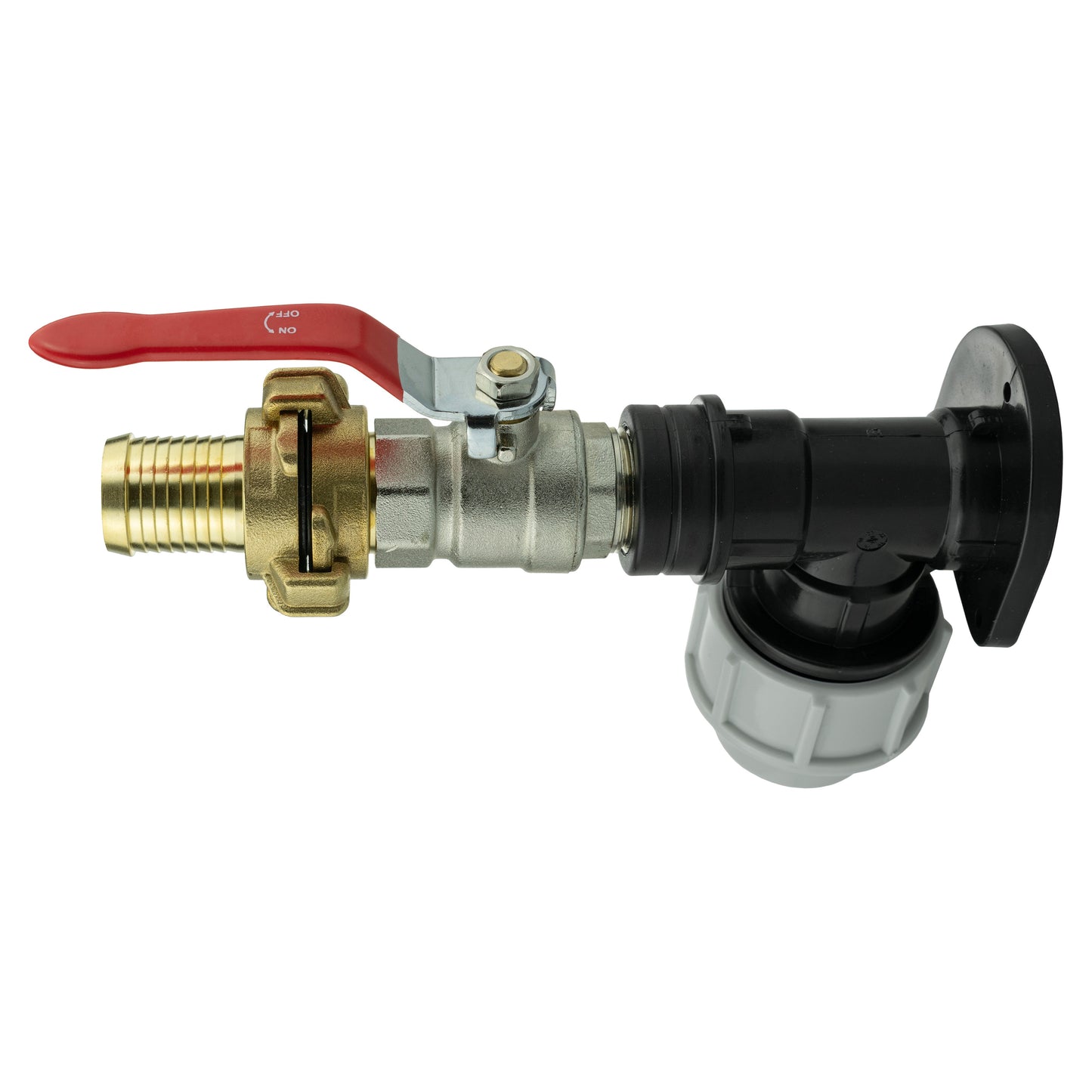 20mm MDPE Wall Flange Set Complete with Lever Valve and 25mm Barbed Geka Fitting