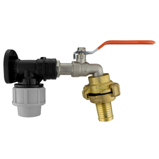 20mm MDPE Wall Flange Set with 25mm Barbed Geka Fittings & Lever Tap