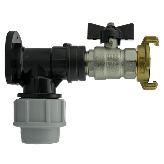 20mm MDPE Wall Flange Set Complete with Bib Valve and ½” Geka Fitting