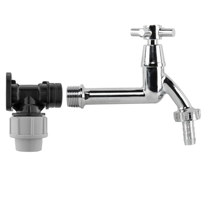 20mm MDPE Wall Flange Kit with Extended 1/2" Barb Chrome Brass Tap