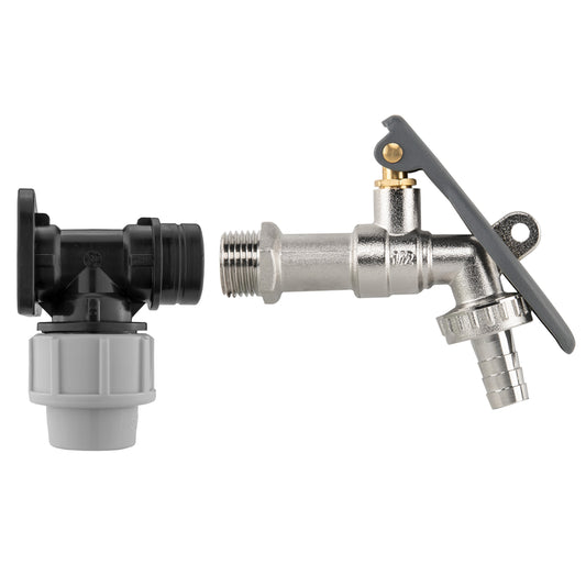 20mm MDPE Wall Flange Kit with Lever Tap, Hose Barb & Locking Handle
