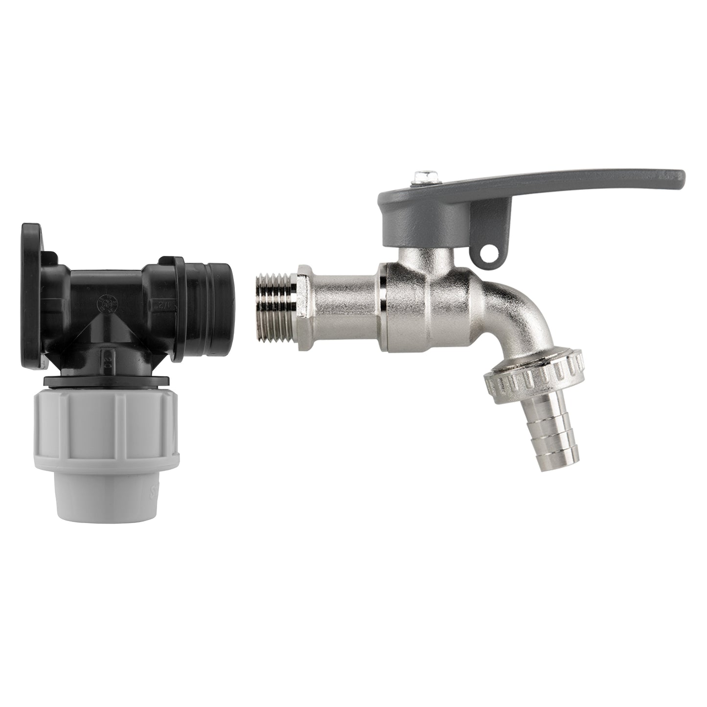 20mm MDPE Wall Flange Set – Lever Tap with Hose Barb & Side Lock