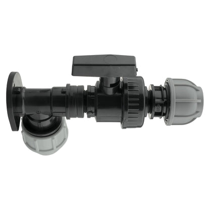 25mm MDPE Wall Flange Set with Large Plastic Valve and 25mm MDPE Straight Connector