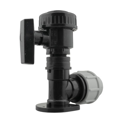 25mm MDPE Wall Flange Set with Large 3/4" BSP Plastic Valve
