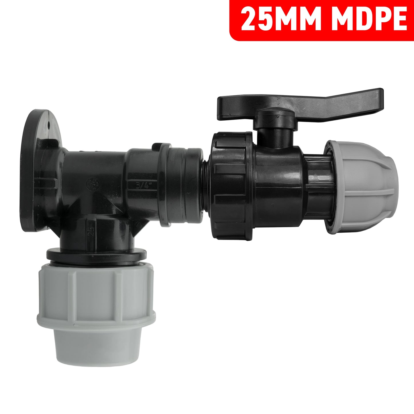 25mm MDPE Pipe Wall Flange and Valve Set