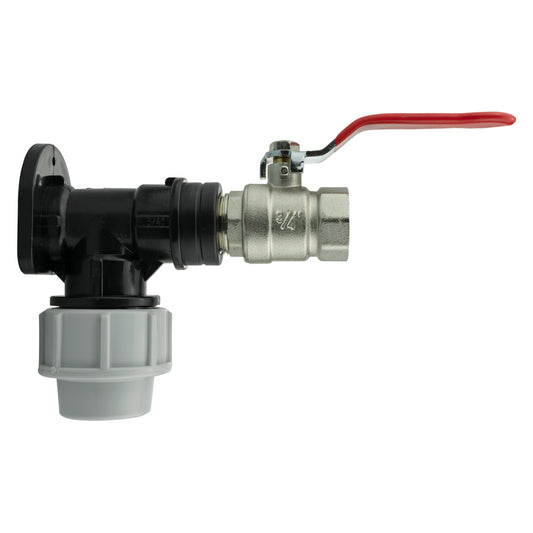 25mm MDPE Wall Flange Set Including Lever Valve with ¾” BSP Connection