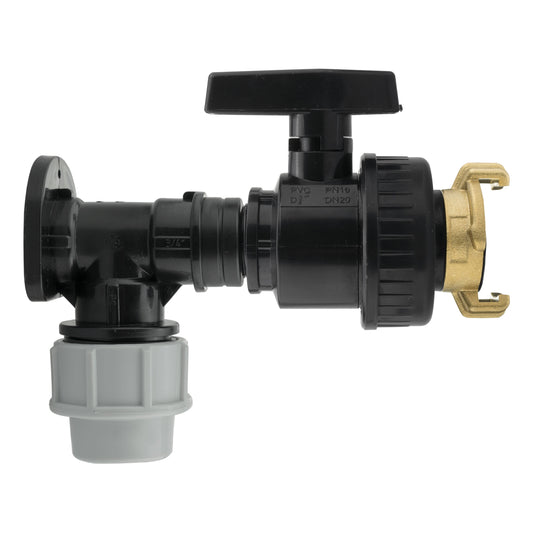 25mm MDPE Wall Flange Set Including Large Plastic Valve and Geka Type Fitting