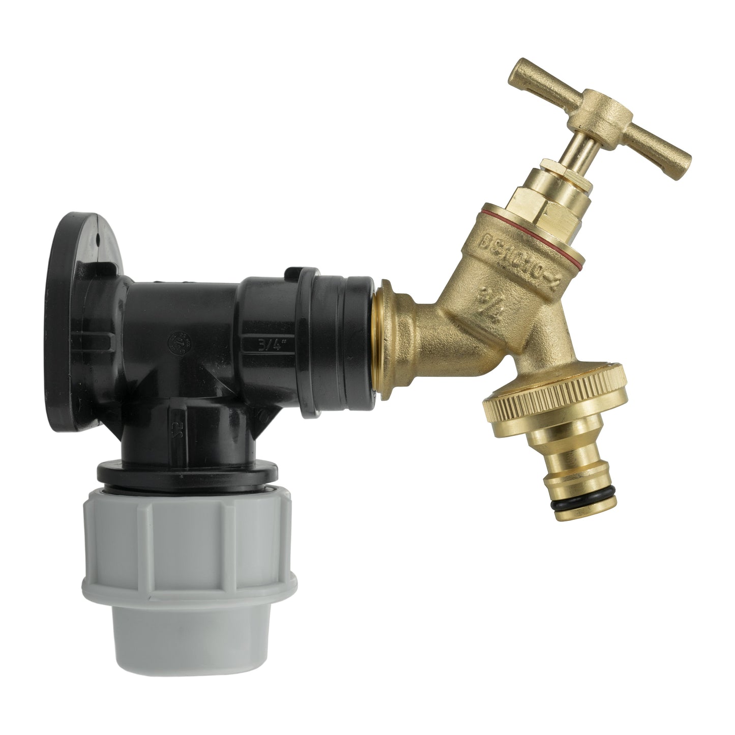 25mm MDPE Wall Flange & Brass Garden Tap Set – Snap-On Male Connector