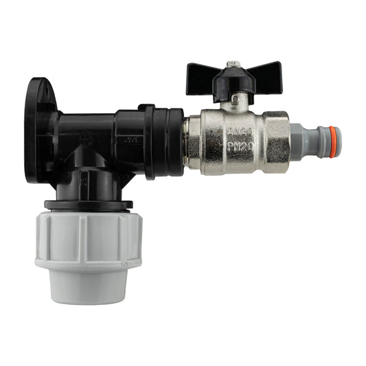 25mm MDPE Wall Flange Set Including Bib Valve and WL Male Click-Lock Fitting