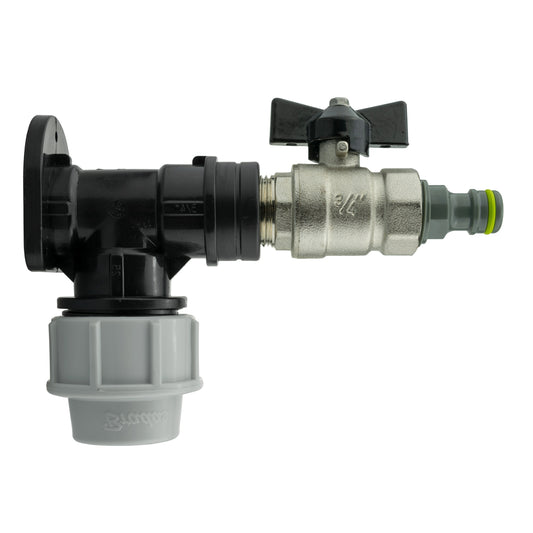25mm MDPE Wall Flange Set Including Bib Valve and Lime Male Click-Lock Fitting