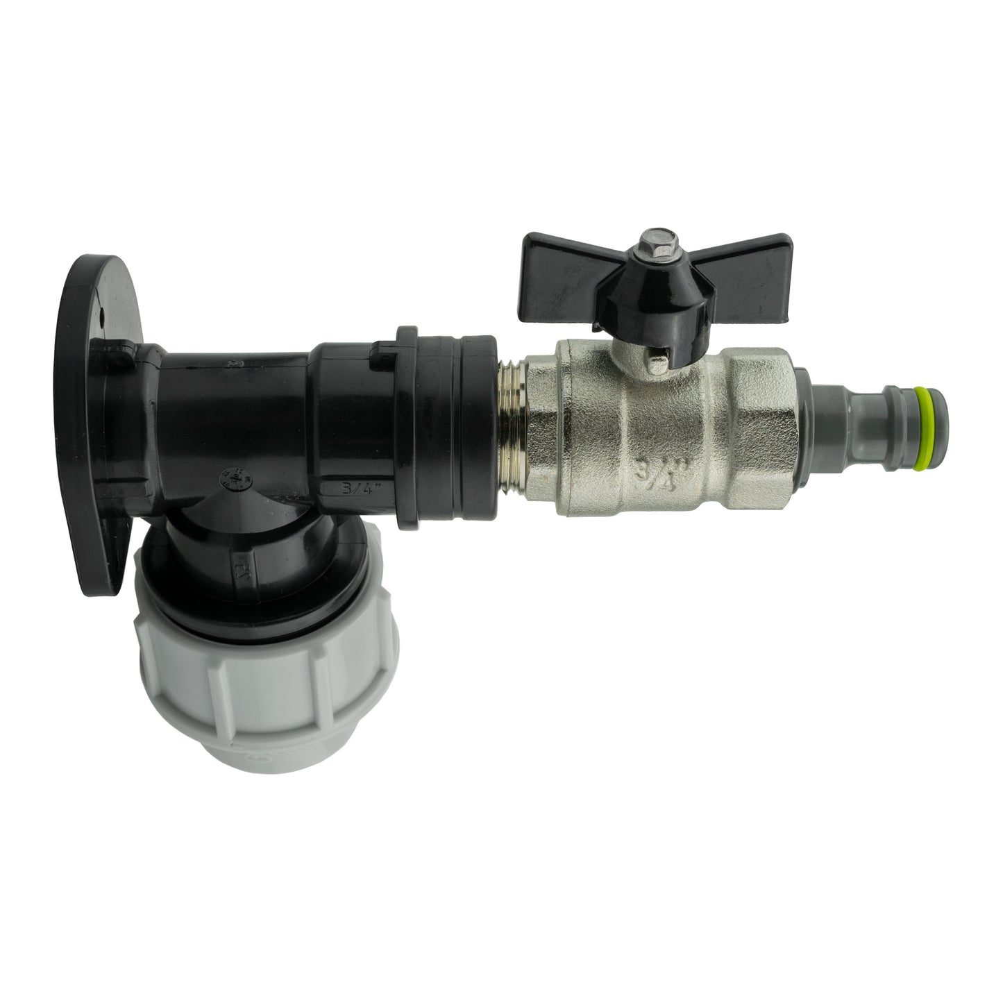 25mm MDPE Wall Flange Set Including Bib Valve and Lime Male Click-Lock Fitting