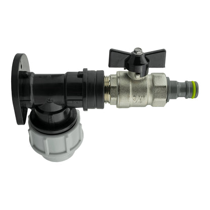 25mm MDPE Wall Flange Set Including Bib Valve and Lime Male Click-Lock Fitting