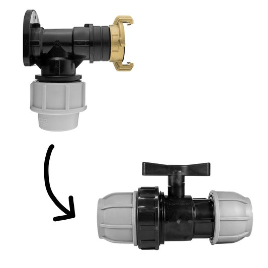 25mm MDPE Wall Flange Set Including 25mm MDPE Valve and ¾” BSP Geka Type Fitting