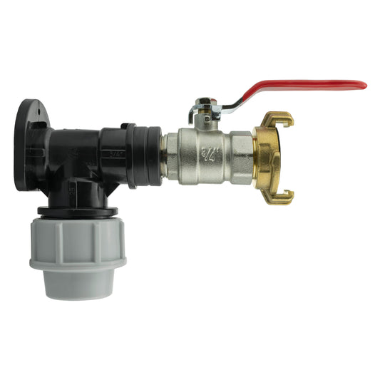 25mm MDPE Wall Flange Set Including Lever Valve and ¾” BSP Geka Type Fitting