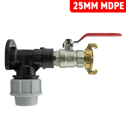 25mm MDPE Wall Flange Set Including Lever Valve and ¾” BSP Geka Type Fitting