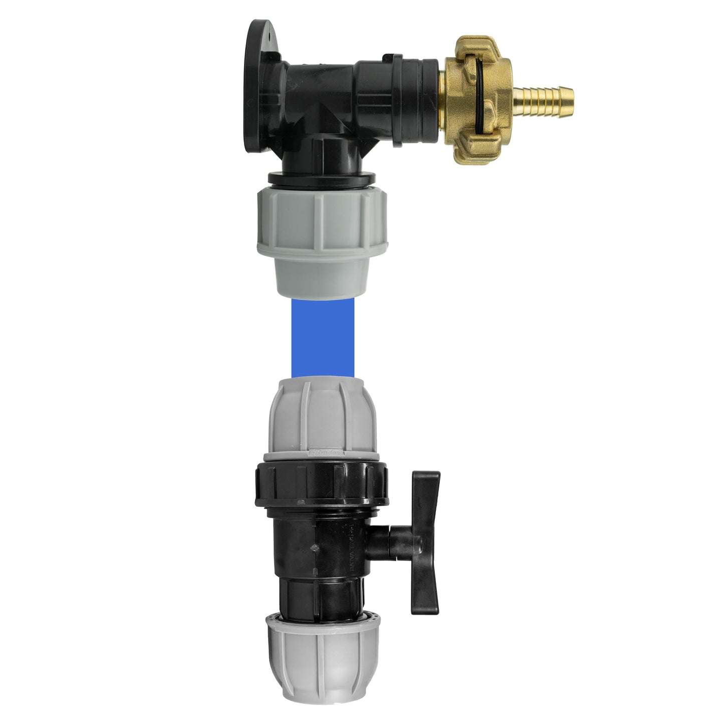 25mm MDPE Wall Flange Set with 25mm MDPE Valve and 13mm Barbed Geka Connectors