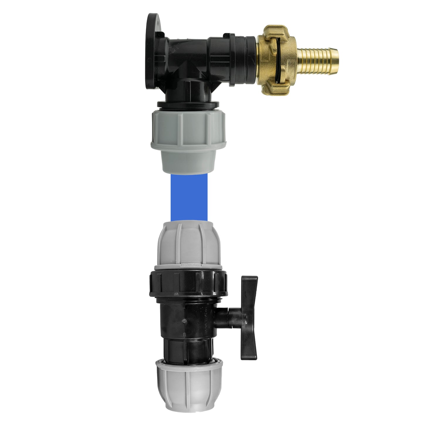 25mm MDPE Wall Flange Set with 25mm MDPE Valve and 19mm Barbed Geka Connectors