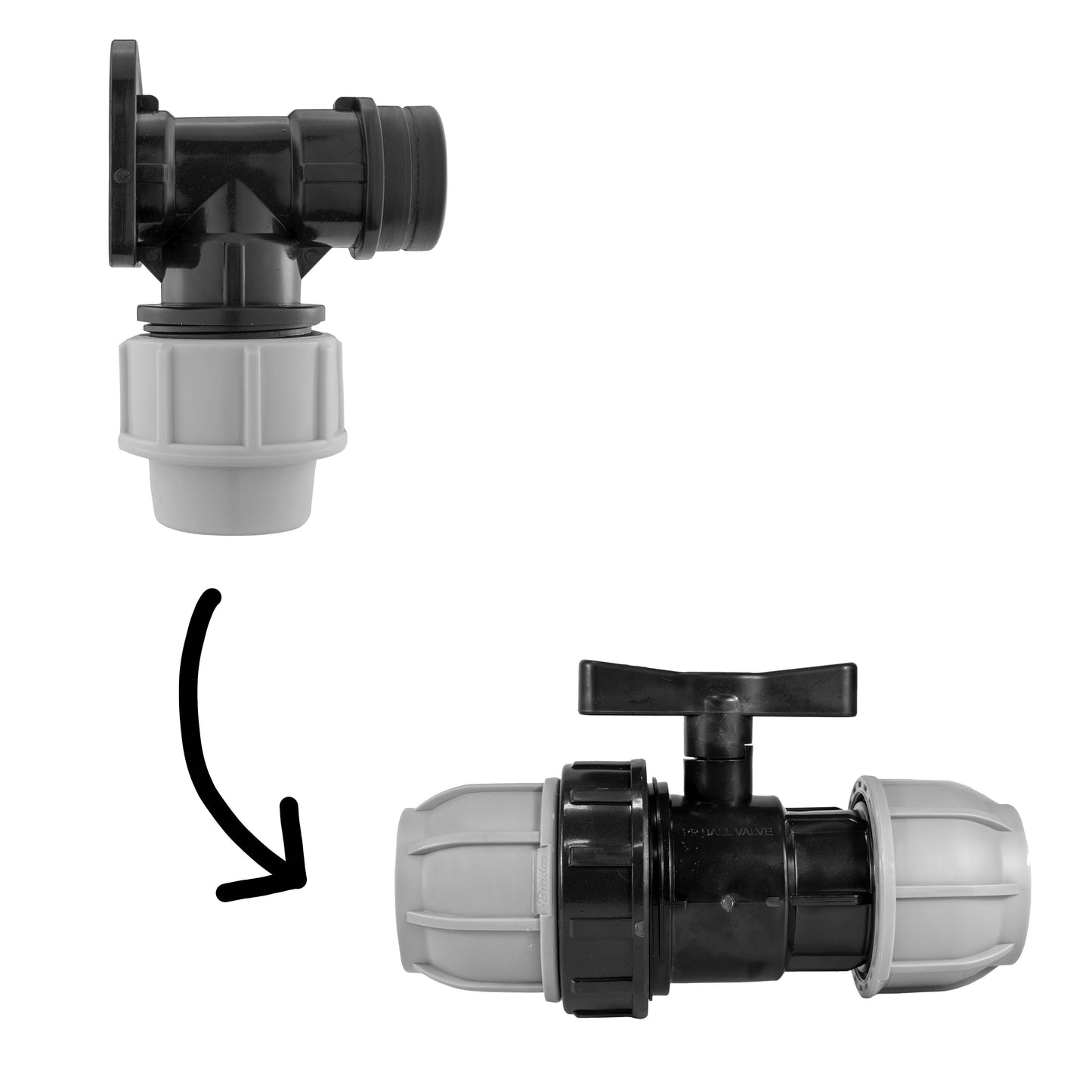 25mm MDPE Wall Flange Set Including 25mm MDPE Valve