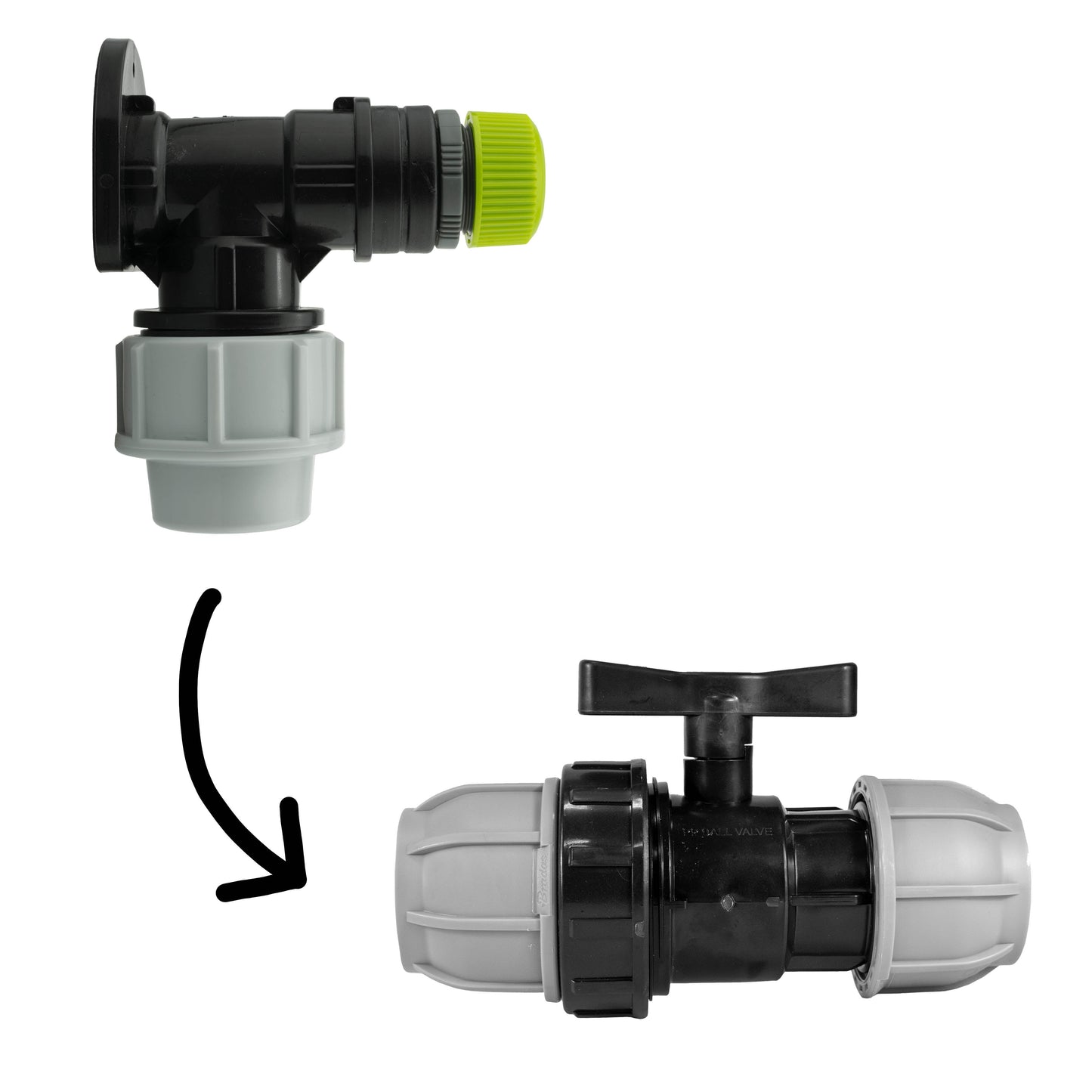 25mm MDPE Wall Flange Set Including 25mm Valve and Direct Hose Connection