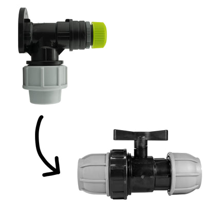 25mm MDPE Wall Flange Set Including 25mm Valve and Direct Hose Connection