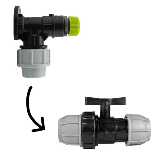 25mm MDPE Wall Flange Set Including 25mm Valve and Direct Hose Connection