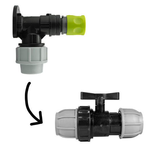 25mm MDPE Wall Flange Set Including 25mm Valve and Female Quick-Connect Adapter