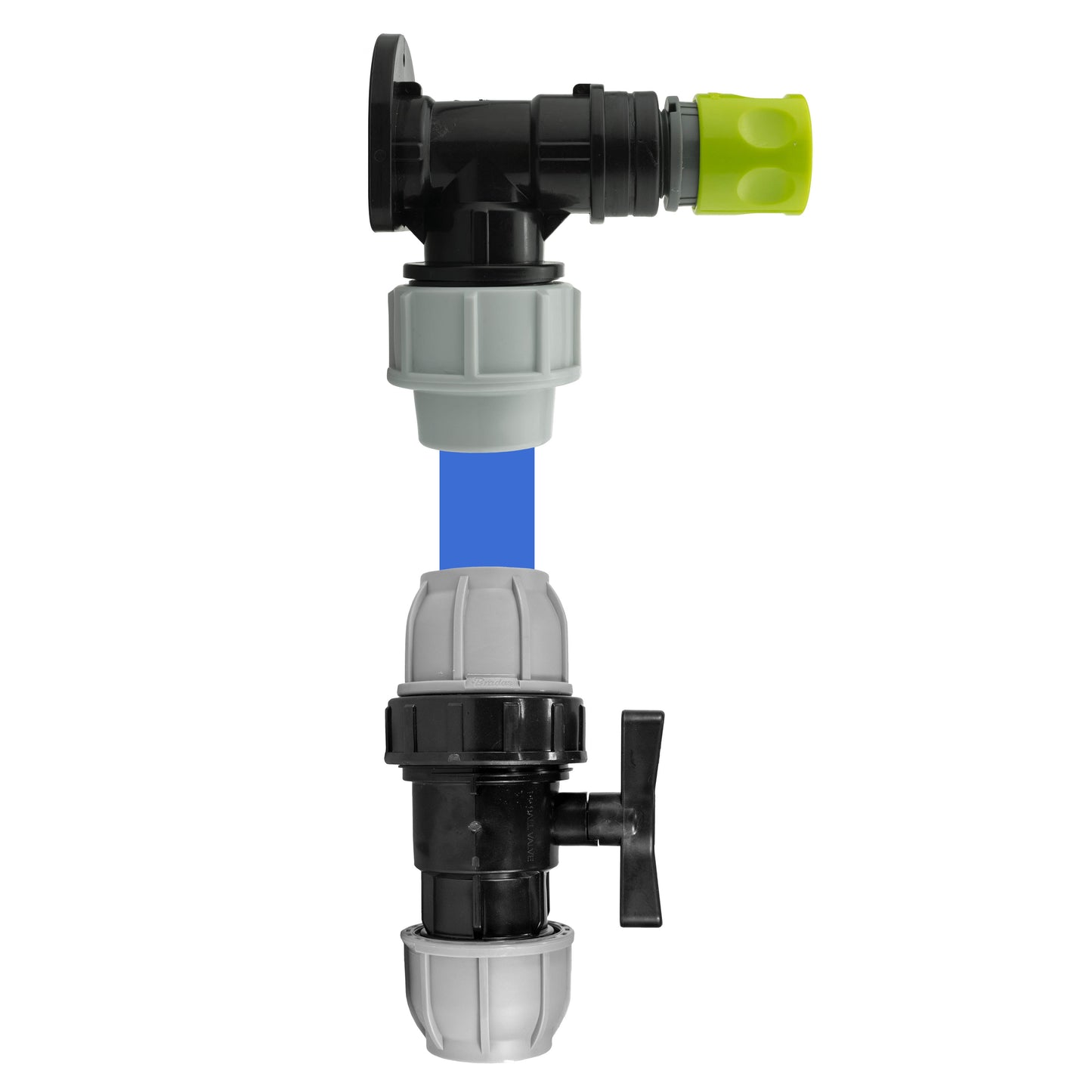 25mm MDPE Wall Flange Set Including 25mm Valve and Female Quick-Connect Adapter