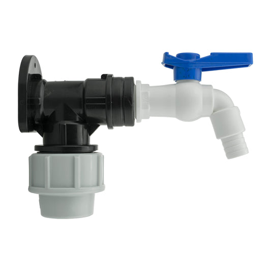 25mm MDPE Wall Flange Set Including White PVC Tap Fitting