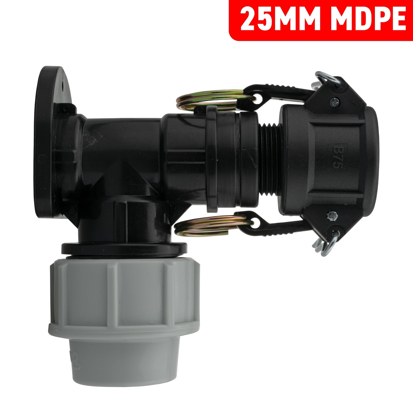 25mm MDPE Wall Flange Set with ¾" Camlock B Coupling