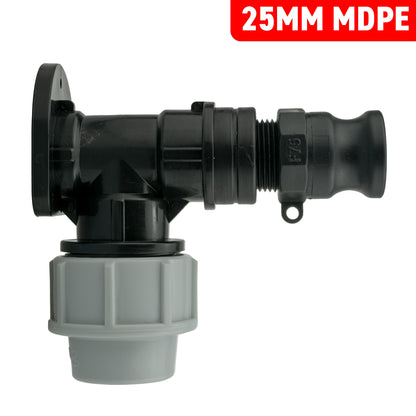 25mm MDPE Wall Flange Set with ¾" Camlock F Coupling