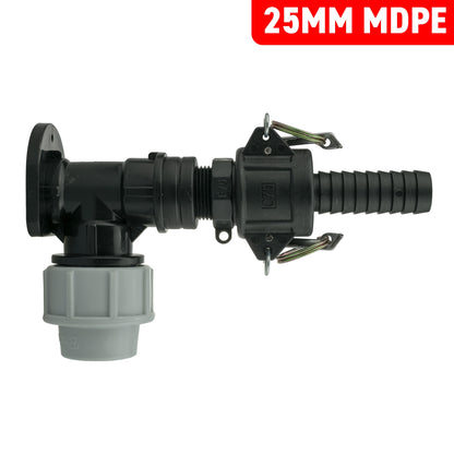 25mm MDPE Wall Flange Set with ¾" Camlock F+C Couplings