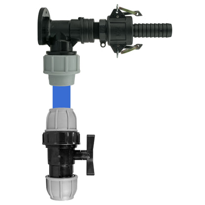 25mm MDPE Wall Flange Set Including 25mm MDPE Valve and ¾" Camlock F+C Couplings