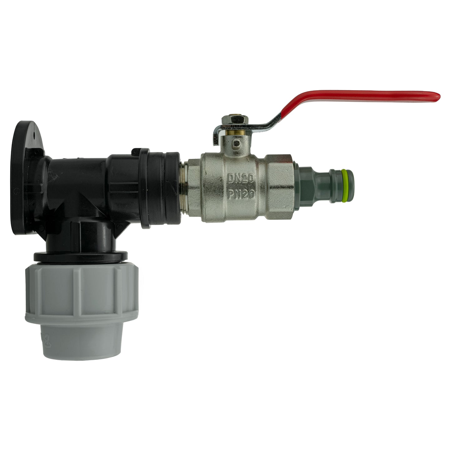 25mm MDPE Wall Flange Set with Lever Valve and Male Quick-Connect Adapter